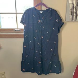 Blue with floral accents below the knee casual dress